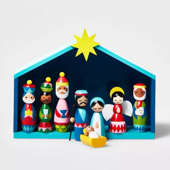 9pk Wood Nativity Decorative Figurine Set - Wondershop&#8482; | Target