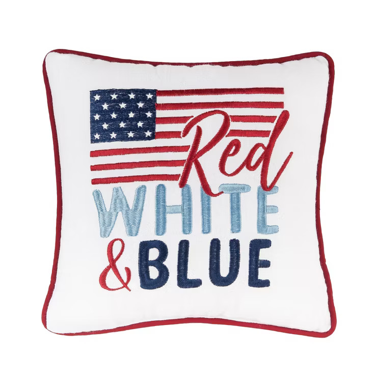 C&F Home 10" X 10" Red White & Blue Flag 4th of July Embroidered Throw Pillow | Target