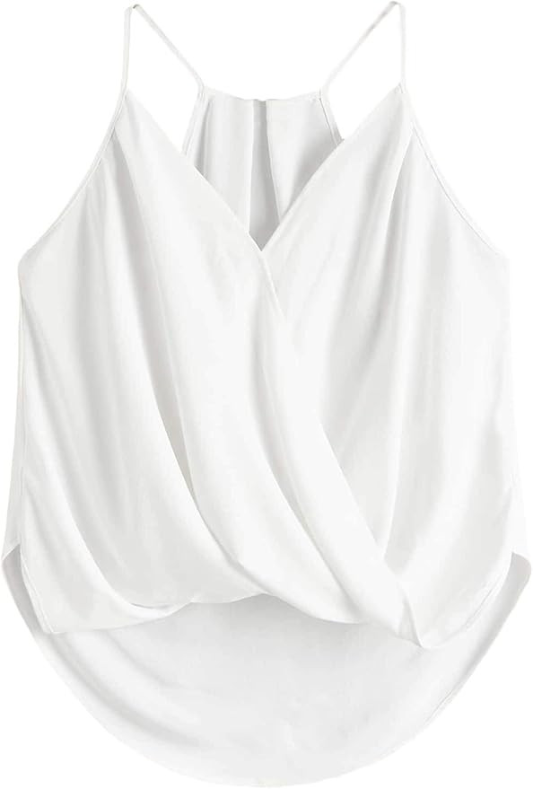 SheIn Women's Sleeveless Twist Front Wrap Cami Tank Top with Spaghetti Strap Tee | Amazon (US)