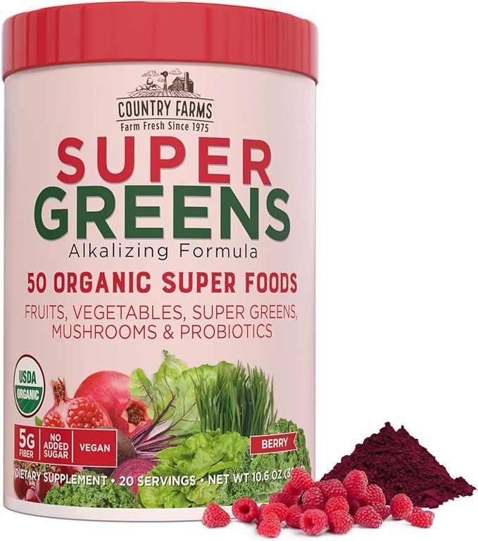 COUNTRY FARMS Super Greens Berry Flavor, 50 Organic Super Foods, USDA Organic Drink Mix, Fruits, ... | Amazon (US)