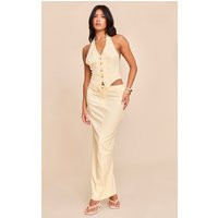 Butter Yellow Tailored Woven Maxi Skirt | PrettyLittleThing US