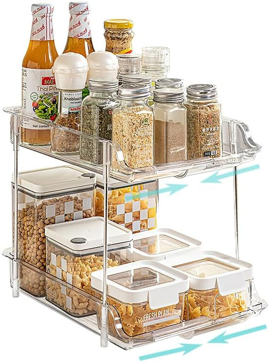 Expandable Cabinet Organizer Shelf, 2-Tier kitchen Counter Organization Shelves, Spice Rack,Clear... | Amazon (US)