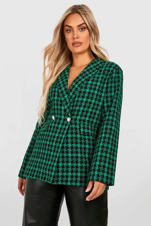 Plus Boucle Check Double Breasted Blazer | Boohoo.com (US & CA)