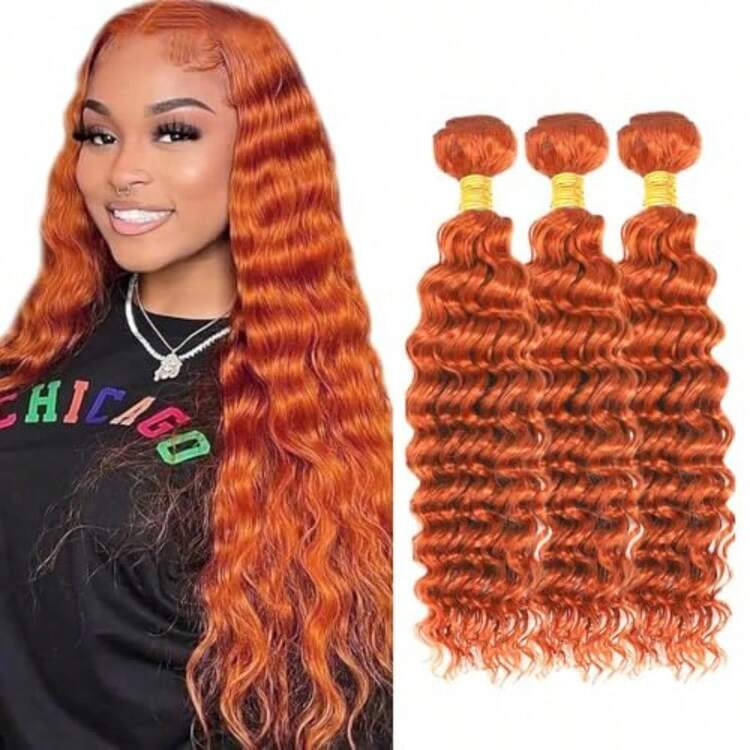 #350 Orange Bundles Human Hair Deep Wave Bundles 18,20,22  | SHEIN