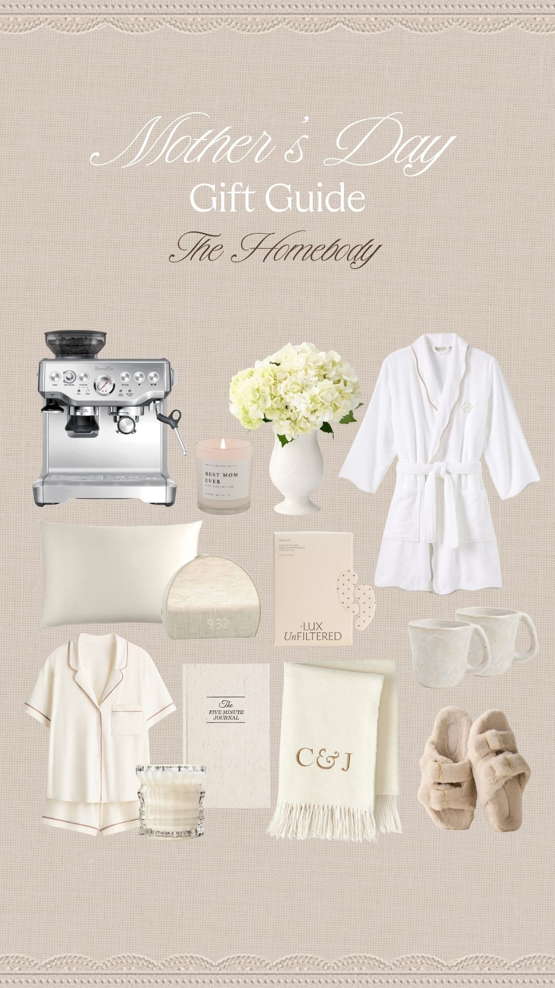 For the homebody mom. 🤍 Cozy comforts, slow mornings and little luxuries she’ll reach for every day… the perfect mix of relaxation and thoughtful favorites. ☁️ 

 #homebodystyle #cozyhome #mothersdaygiftguide #comfyliving #stayathomevibes #neutralhome #selfcareessentials #cozyfinds #giftideasforher #everydaycomfort #LTKMothersDay #LTKselfcare #LTKHome
