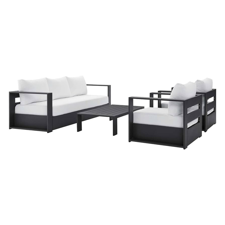 Modway Tahoe Aluminum 4-Piece Outdoor Patio Set in Gray White | Amazon (US)