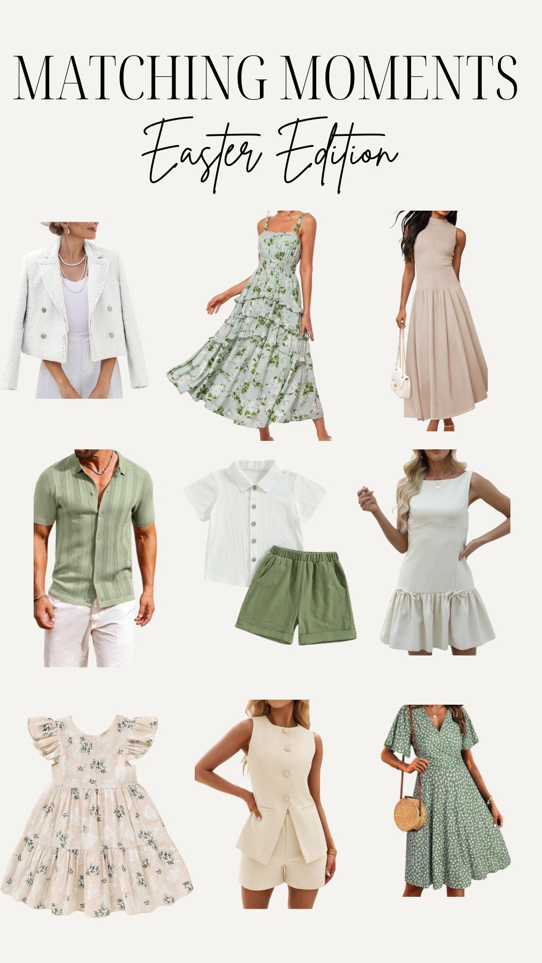 Easter, but make it chic 🌿 Coordinating looks for the whole fam without sacrificing style. Whether you’re going for classic neutrals or subtle greens, these outfits are perfect for spring celebrations! Ready to match with your crew?

#LTKFamily #LTKFindsUnder50 #LTKMidsize