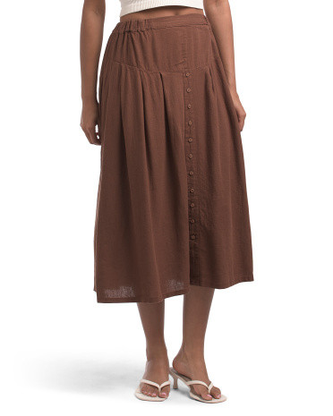 Linen Blend Button Front A-Line Skirt For Women, Linen/Rayon | TJ Maxx