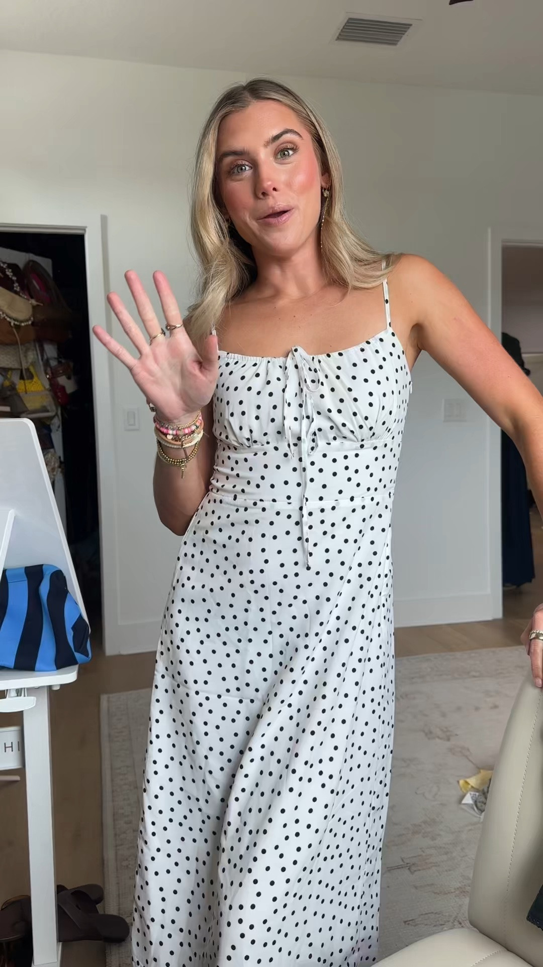Amazon Women Silk V-Neck Dresses Spaghetti Strap Dots Pullover Dress Slim Fit Ankle-Length Dresses.  This actual dress is from TikTok shop size small but this amazon option looks the most similar.

#LTKootd #LTKSaleAlert #LTKSeasonal