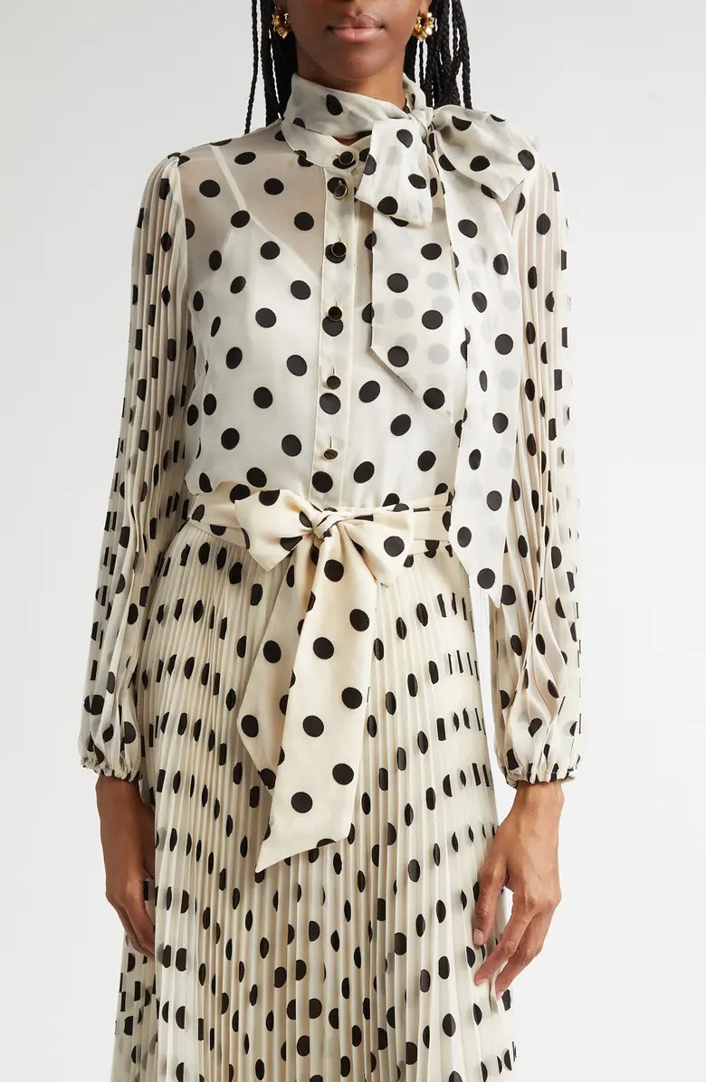 Polka Dot Chiffon Tie Neck Blouse | Nordstrom