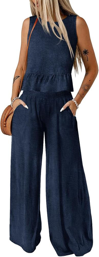 2026 Summer Fall,Sleeveless,Wide Leg,Loungewear Set,Cruise Travel Outfits,Beach Vacation Clothes,... | Amazon (US)