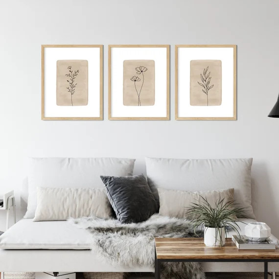 Botanical Print Set of 3 Neutral Wall Art Beige Wall Art - Etsy | Etsy (US)
