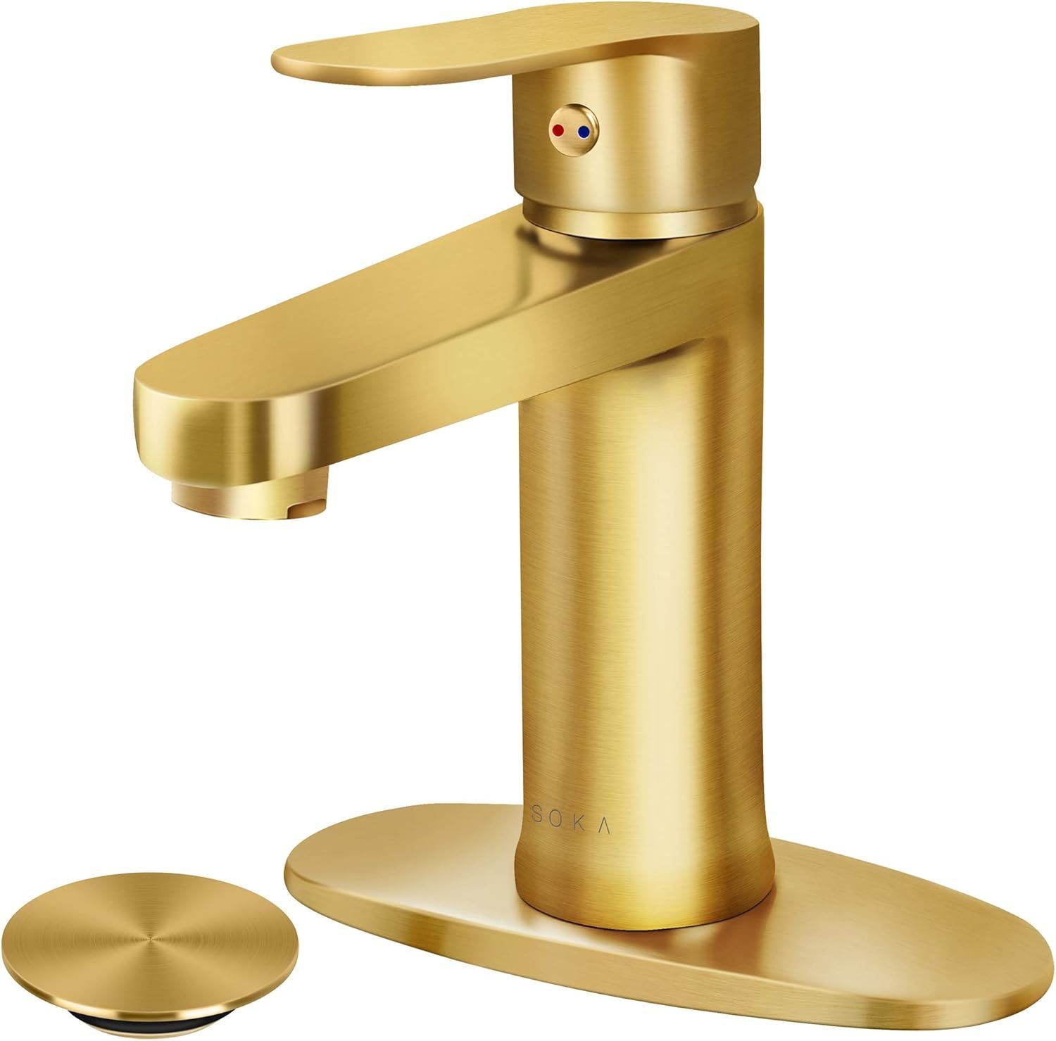 Brass Bathroom Faucet Brushed Gold Bathroom Sink Faucet Gold with Pop-up Sink Drain Stopper & Dec... | Amazon (US)