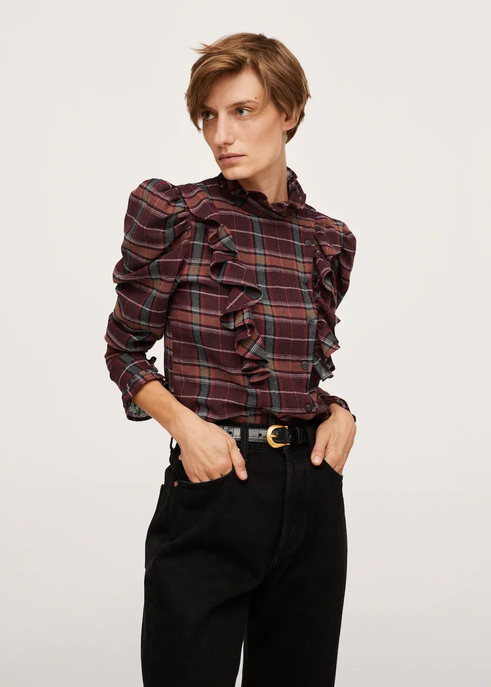 Checked frill blouse | MANGO (US)