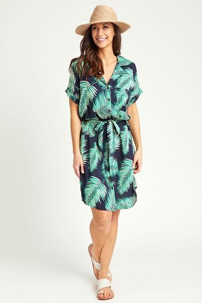 Dress Forum Button Front Palm Print Shirt Dress | Social Threads