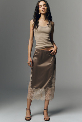 Bl-nk Cinzia Laced Satin Midi Skirt | Anthropologie (US)