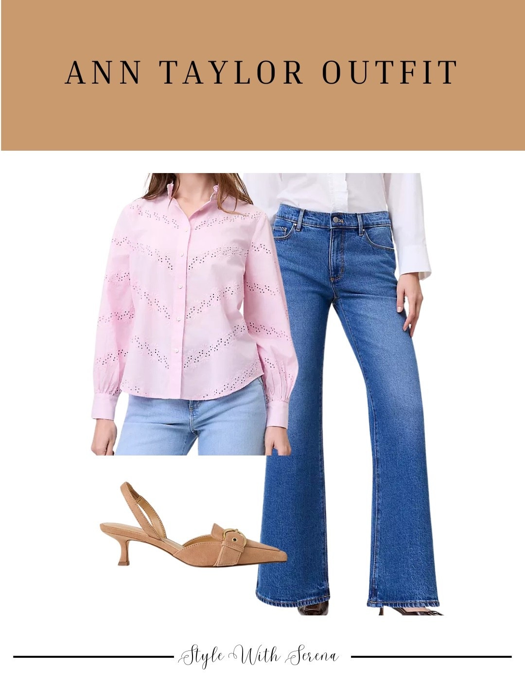 Ann taylor outfit 
Work blouse 
Jeans 
Denim 
Kitten heels 
Valentines Day outfit 
Date night outfit 

#LTKWorkwear #LTKootd #LTKValentine