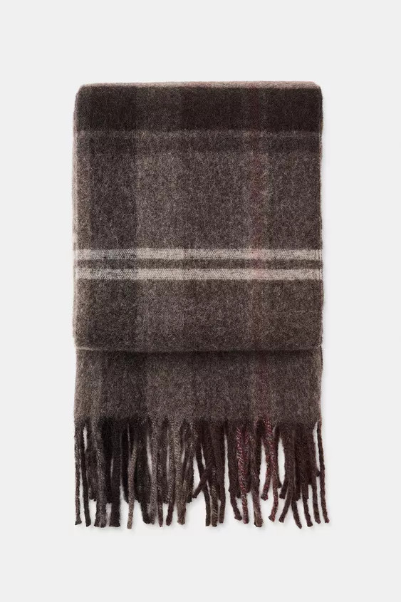 CHECK SCARF WITH FRINGE | Zara UK