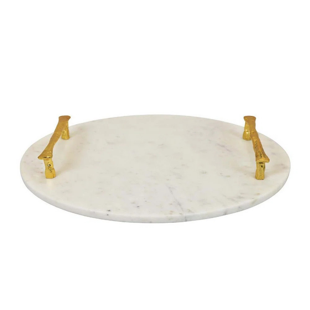 Heidegard Decorative Serving Tray, Gold Handles, Square, Marble Finish | Wayfair North America