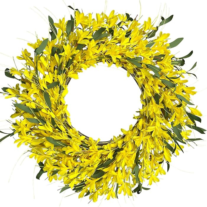 Yellow forsythia Door Wreath, 24 Inch Summer Wreaths for Front Door Outside, Hand Made Artificial... | Amazon (US)
