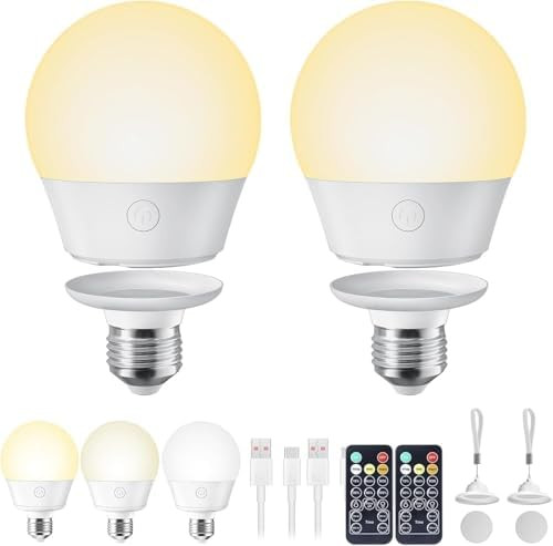 USB Rechargeable Light Bulb with Remote and Timer, Battery Backup Bulb for Sconces and Lamps, Por... | Amazon (CA)