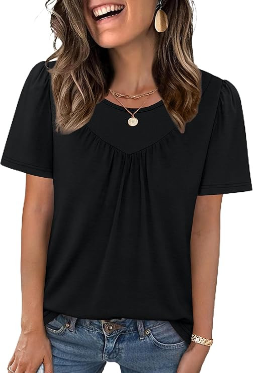 WIHOLL Womens Summer Tops Trendy Short Sleeve T Shirts Pleated Crewneck Tees Blouses Dressy Casua... | Amazon (US)