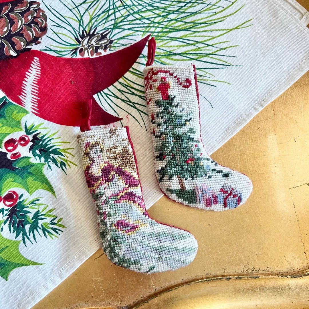 Vintage Tiny Needlepoint Christmas Stocking Ornaments Angel - Etsy | Etsy (US)