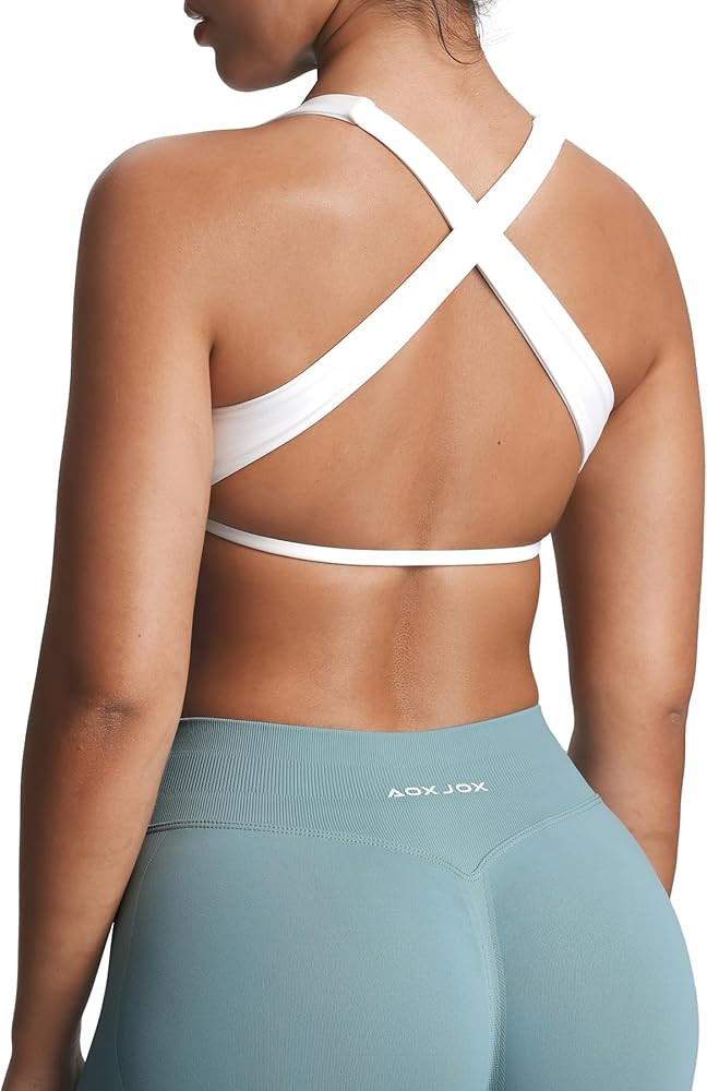 Aoxjox Women's Workout Sports Bras Square Neck Emma Cross Back Fitness Training Gym Bra Yoga Crop... | Amazon (US)