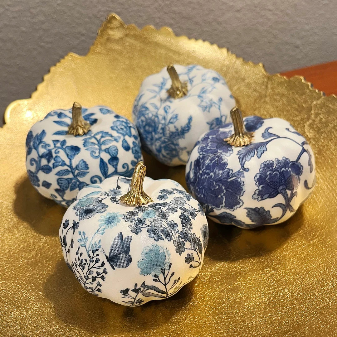 Blue and White Chinoiserie Style Decor Pumpkins, Fall Decor, Fall Pumpkins - Etsy | Etsy (US)