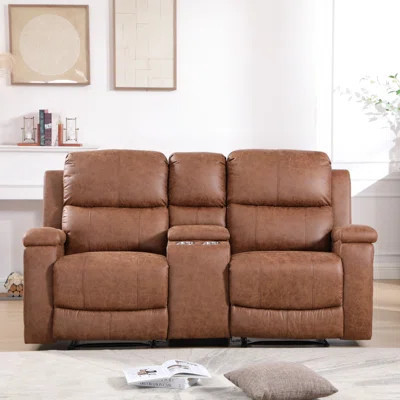 75.2'' Wide 2 - Seater Faux Leather Recliner Loveseat With Storage & Cup Holders | Wayfair North America