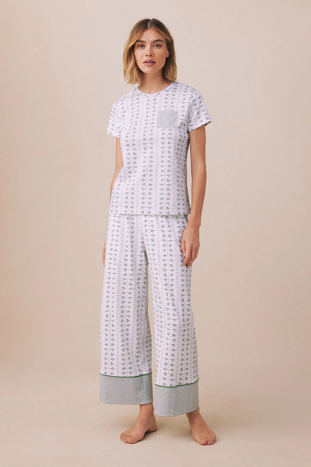 Pima Crew Wide Leg Pajama Set in Comfrey Garden Arbor | Lake Pajamas