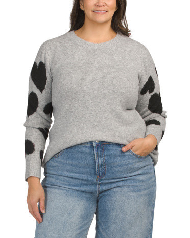 Plus Long Sleeve Crew Neck Sweater With Heart Sleeve Details for Women | Polyester/Spandex/Nylon | Marshalls