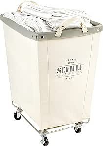 Seville Classics Large Commercial Heavy Duty Rolling Steel Frame Laundry Hamper Canvas Cart Bin, ... | Amazon (US)