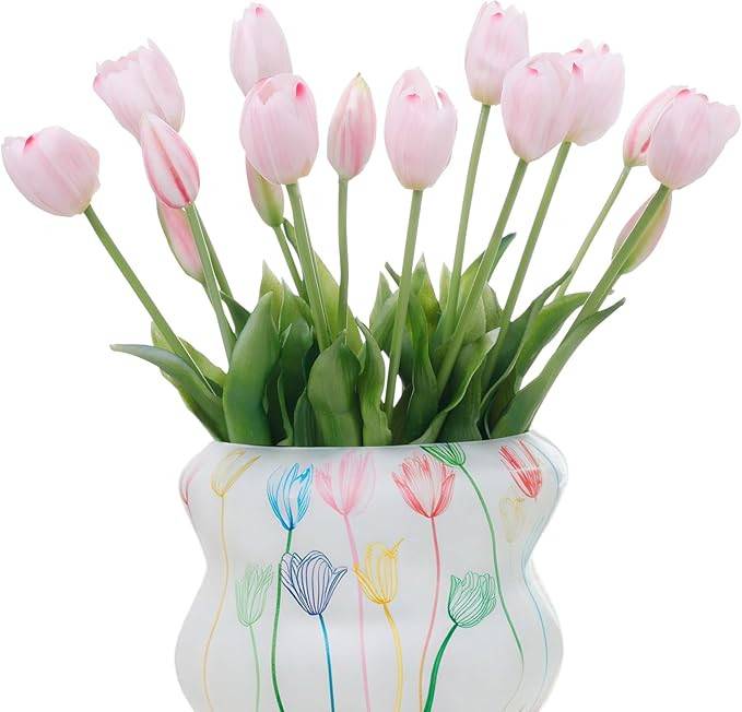 15pcs Light Pink Latex Artificial Tulips Faux Flowers with Natural Feel Petals Waterproof Fake Fl... | Amazon (US)