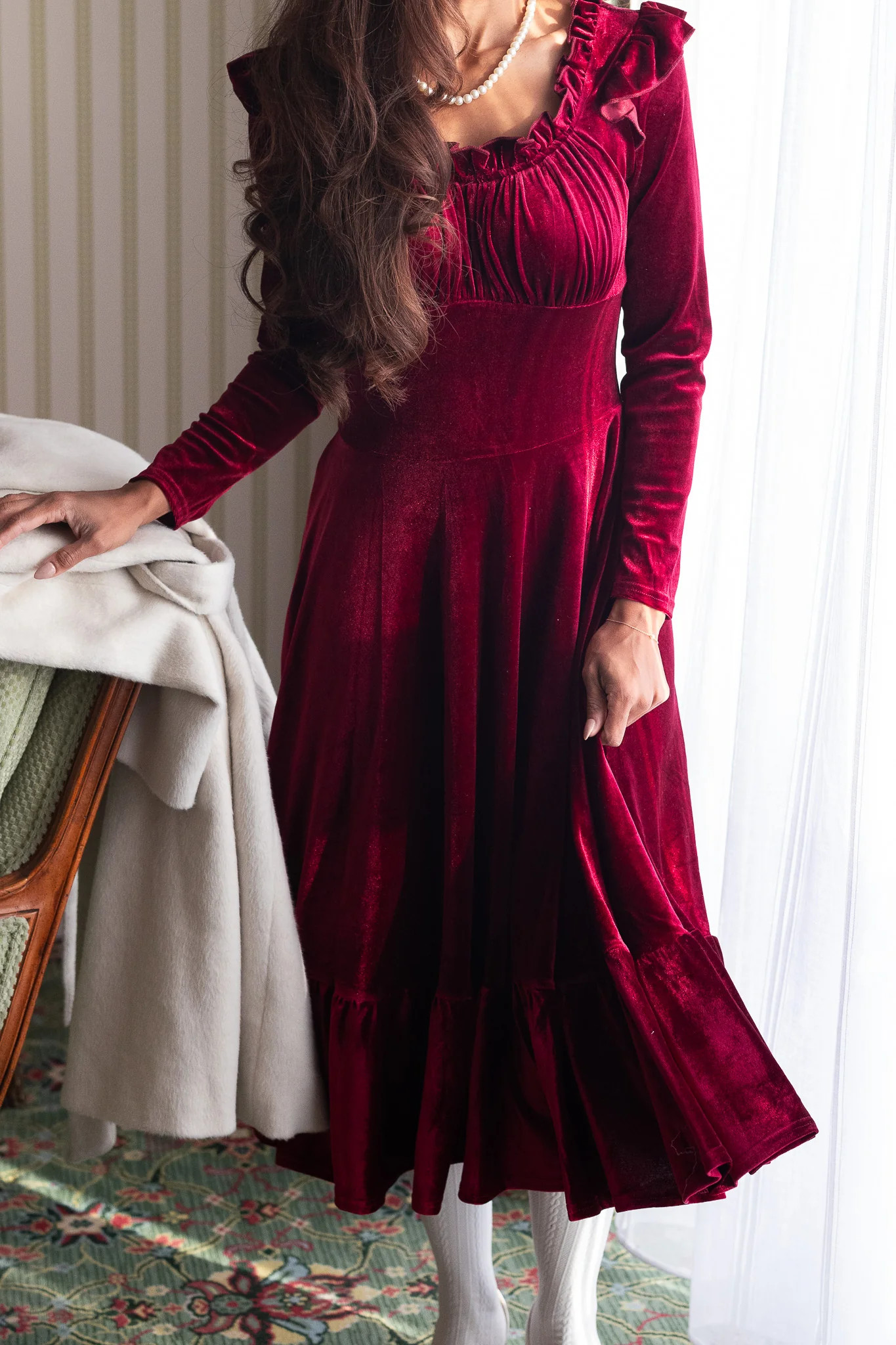 Cleopatra Flare Dress in Wine Velvet | Ivy City Co