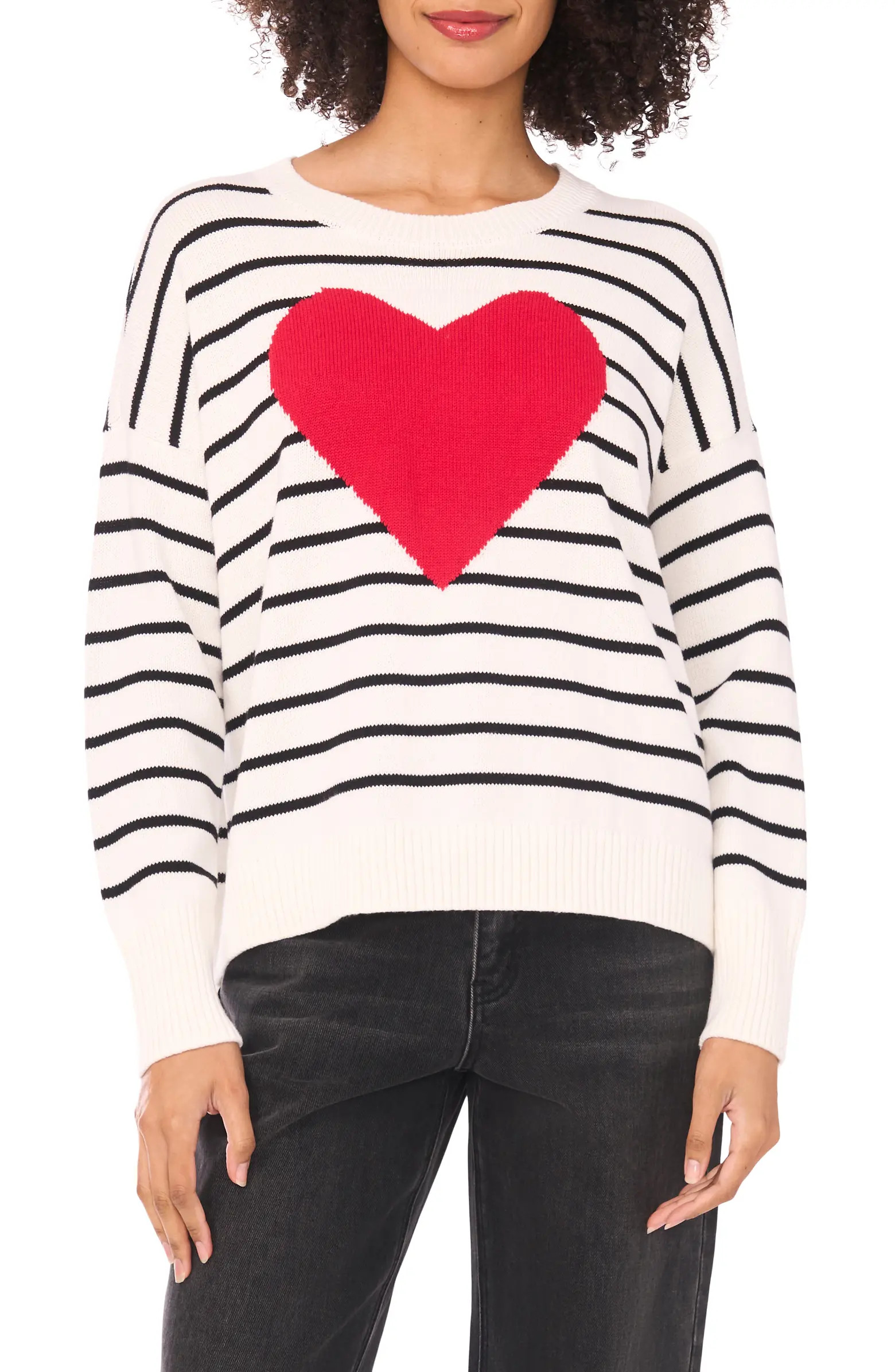 CeCe Stripe Heart Cotton Sweater | Nordstromrack | Nordstrom Rack