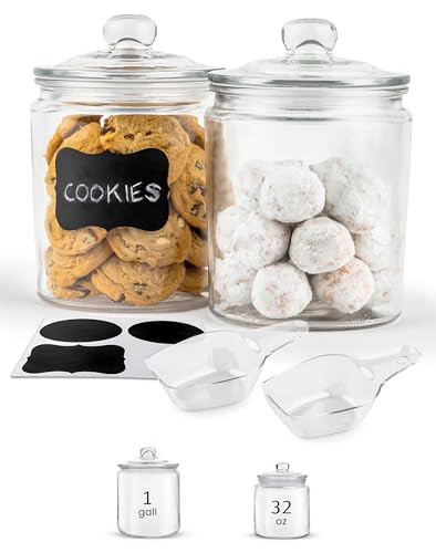 KooK Glass Storage Containers with Lids, 1/2 Gallon, Set of 2, Glass Kitchen Jars, Food & Cookie Storage Containers for Pantry, Bathroom Apothecary Canisters, Dishwasher Safe, Chalk, Label, Scoops | Amazon (US)