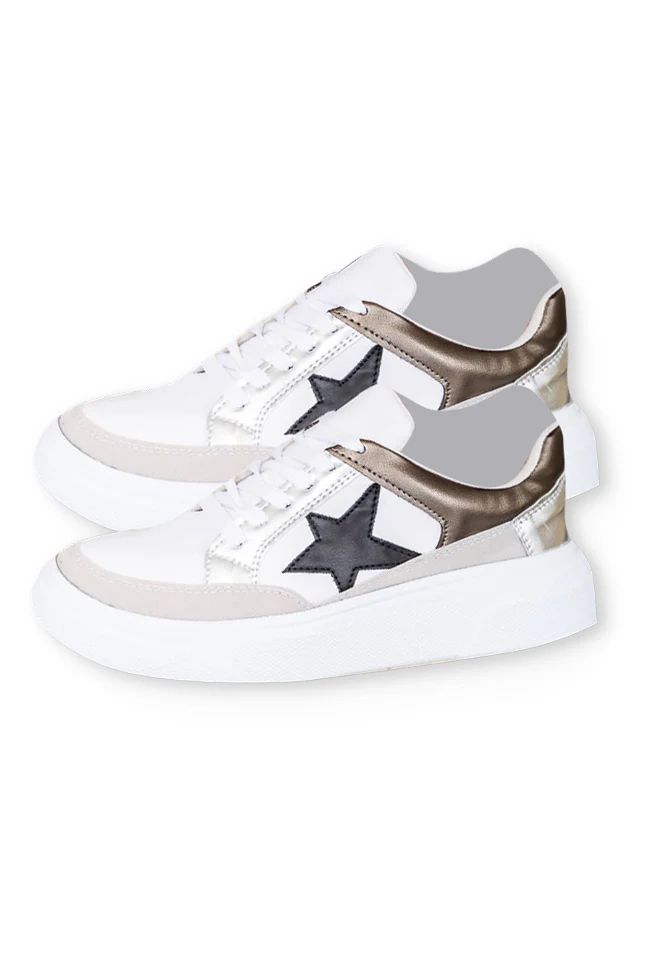Cleo Pewter And Black Star Sneakers | Pink Lily