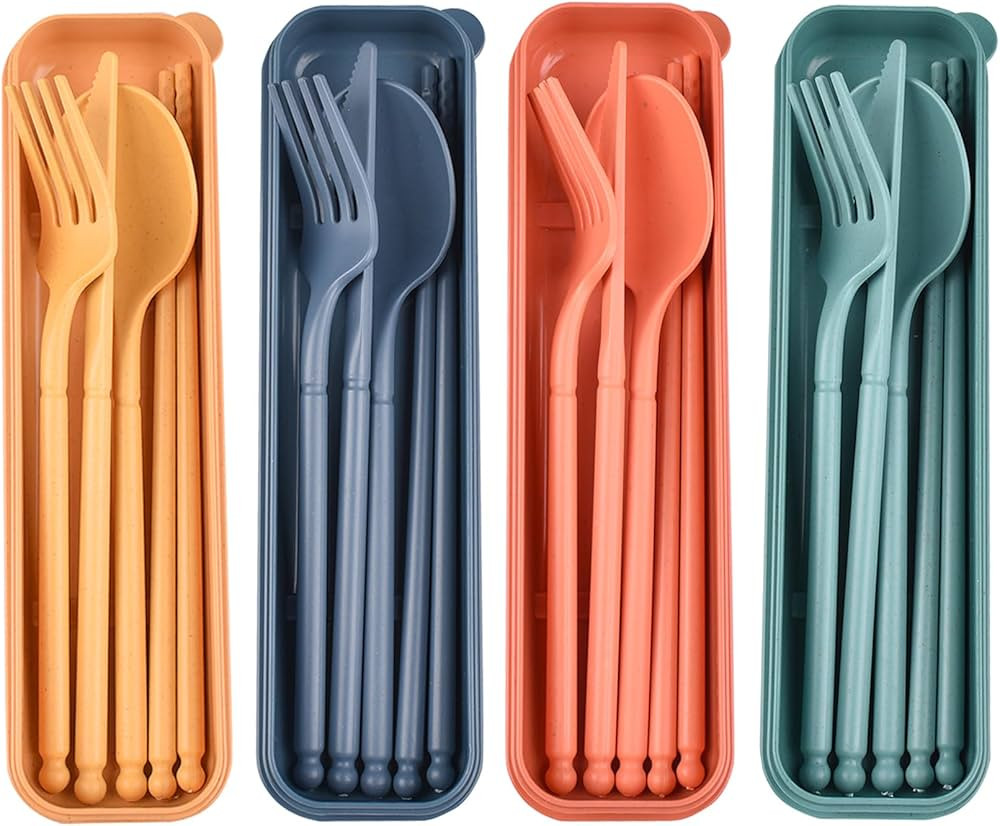 Camping Utensil Set, Reusable Utensils Set with Case, Plastic Cutlery Set Forks Spoon Tableware C... | Amazon (US)
