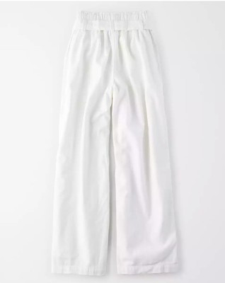 American Eagle Women’s Paperbag Wide Leg Pant Medium White Belted Cotton Lined | eBay US