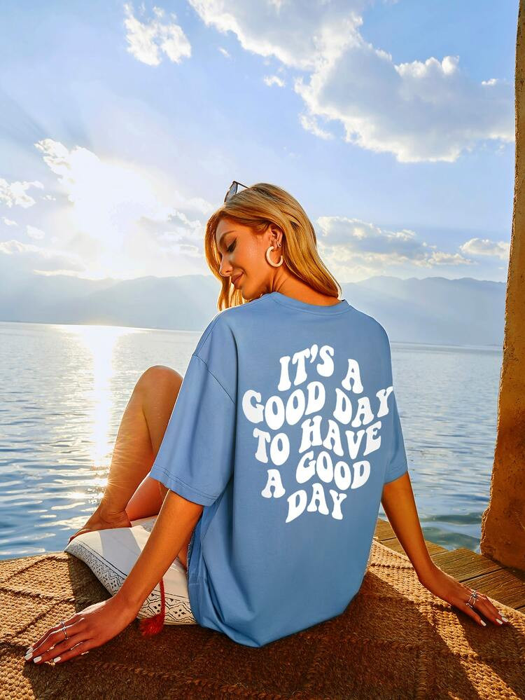 Slogan Graphic Drop Shoulder Tee | SHEIN