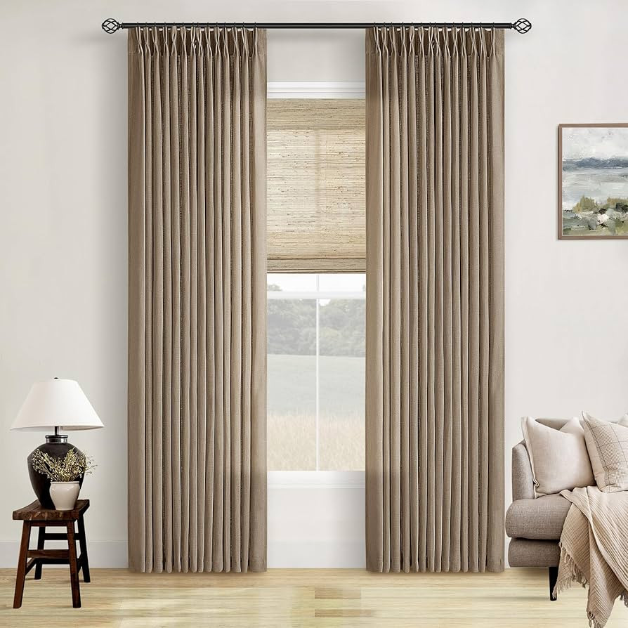TWODRAPES Pinch Pleated Neutral Linen Curtains 2 Panels Set Living Room Dining Pinch Pleat Back T... | Amazon (US)