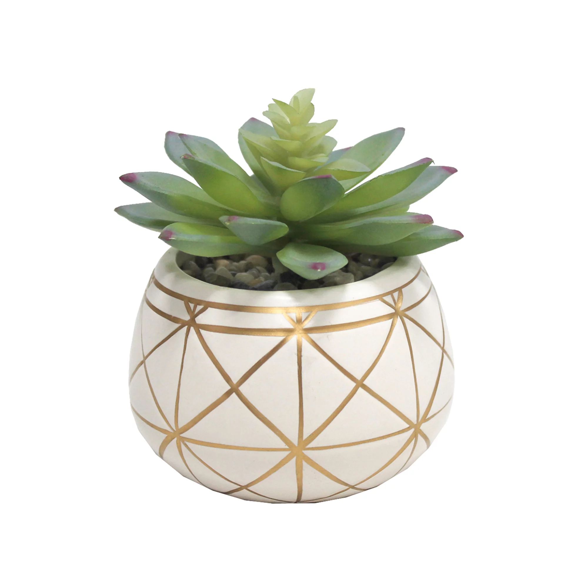 Mainstays 4" Artificial Succulent in Geometric Print White Ceramic Pot | Walmart (US)