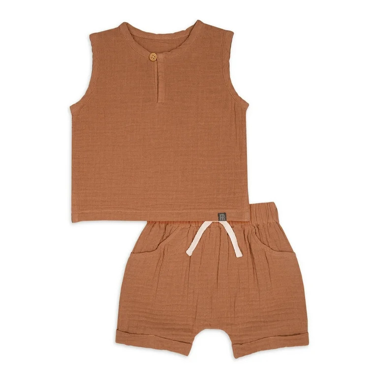 Modern Moments by Gerber Baby Boy Casual Sleeveless Top and Short Outfit Set, Sizes 0/3 Months - ... | Walmart (US)