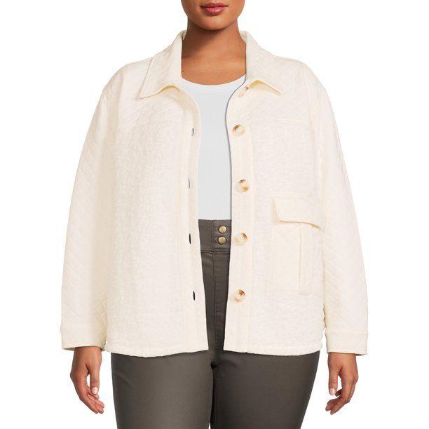 Terra & Sky Women's Plus Size Quilted Terry and Faux Sherpa Jacket - Walmart.com | Walmart (US)