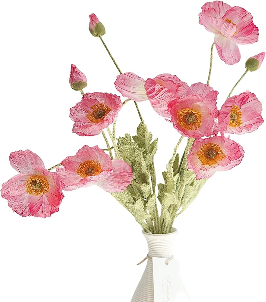 Kamang Artificial Poppy Pink Silk Flowers (3 Stems) for Home Decor, Wedding, Pink Room Decor. Fau... | Amazon (US)