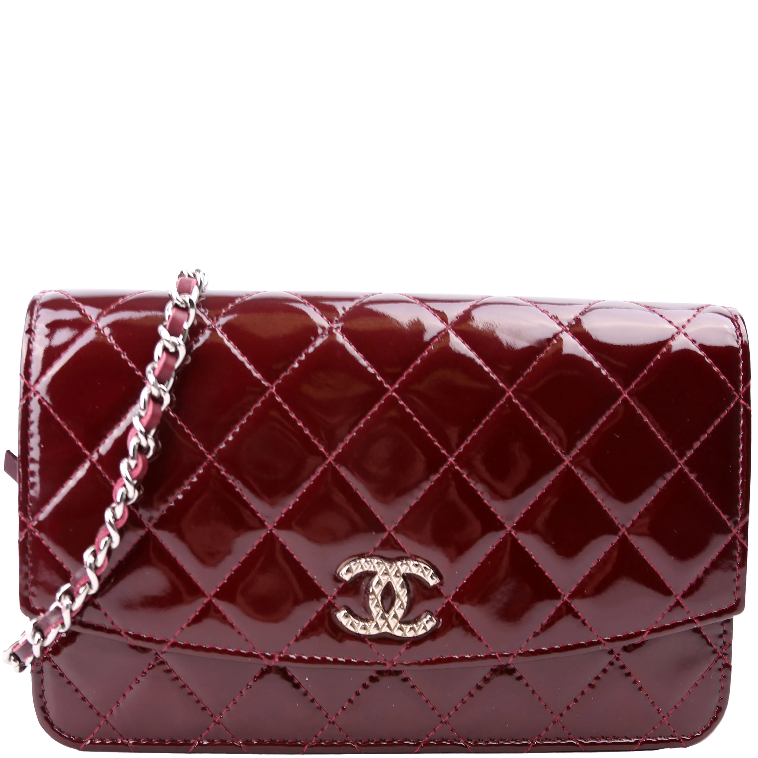 Classic Quilted Clutch Patent 18M Burgundy | Keeks Designer Handbags