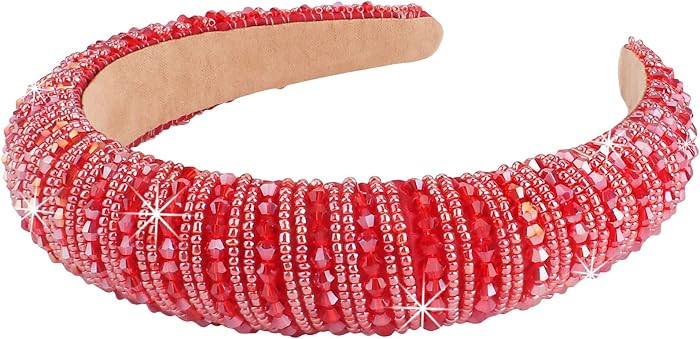 Wecoe Red Headband Women Valentines Day Rhinestone Headband Fashion Padded Head Band Cute Fancy B... | Amazon (US)