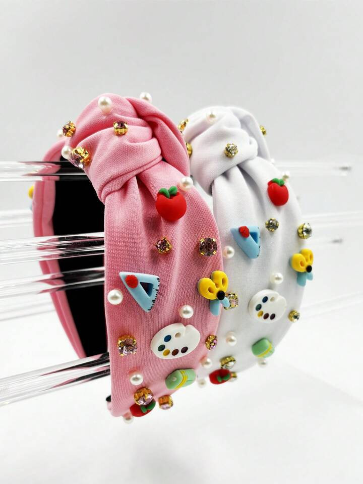 1pc Ladies' Back To School Season Pearl & Rhinestone Decor Fashion Fabric Wide Headband Cute | SH... | SHEIN