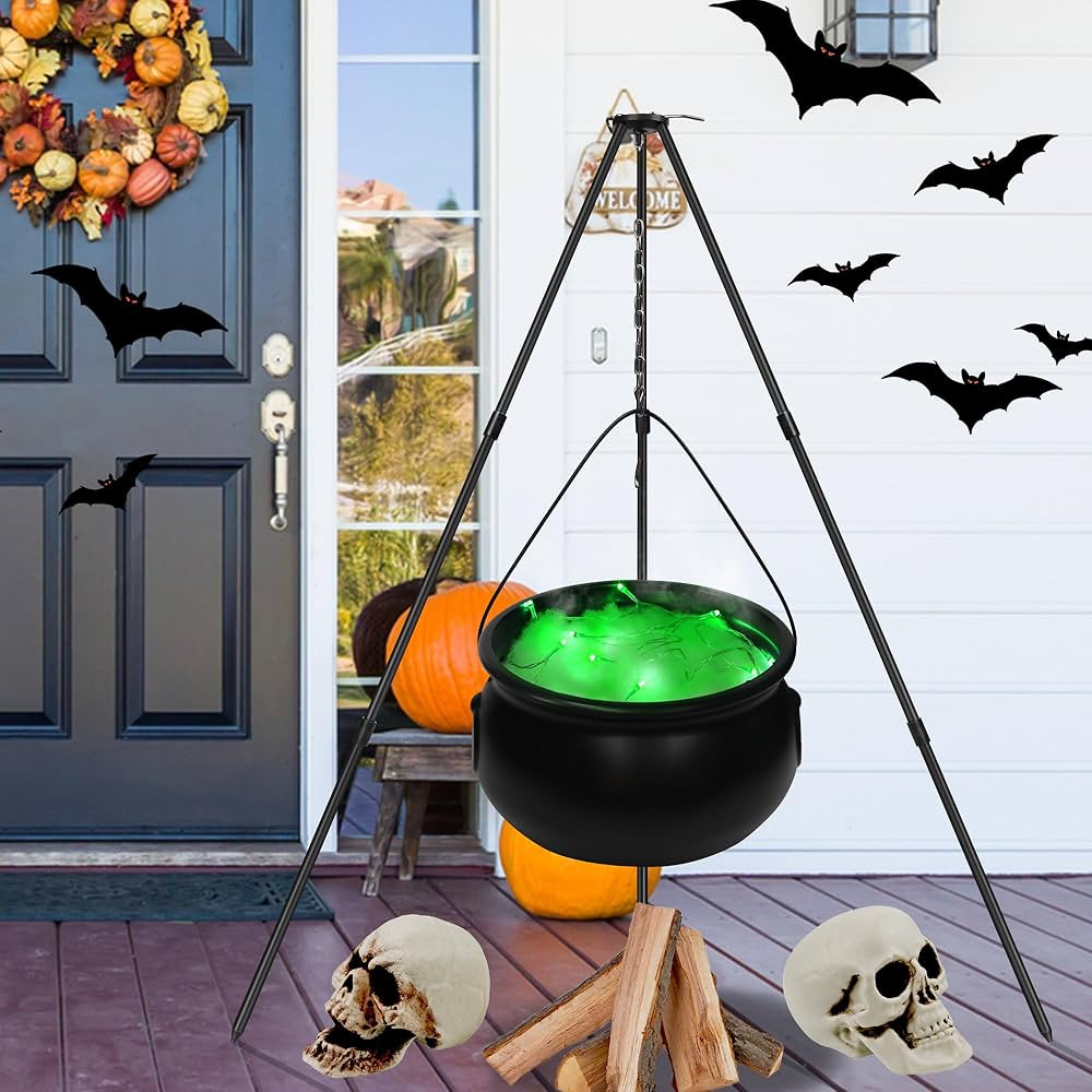 Halloween Decorations Outdoor Large Witch Cauldron, Black Plastic Bowl Decor on Tripod with Light... | Amazon (US)